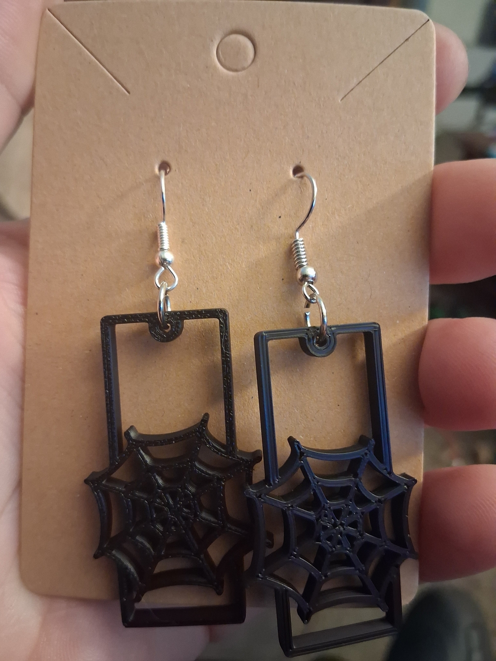 Black Spider Web Rectangle Dangle Earrings